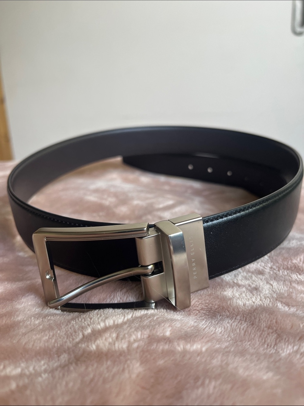 Perry Ellis Black Belt with Brushed Silver Buckle (36/90)